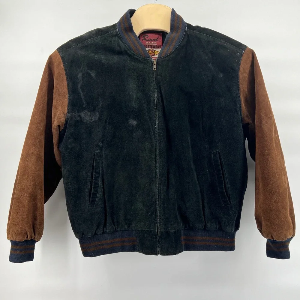 Vintage Reed Leather Sportswear Bomber Jacket XXL Distressed Varsity Brown Black